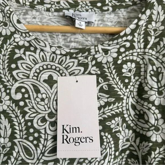 Kim Rogers Paisley Print Green and White Women's Top Size Small - Picture 5 of 8